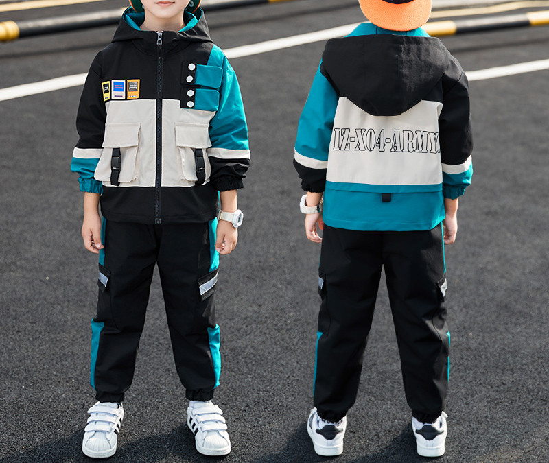 Νέο μοντέλο καθημερινό ανοιξιάτικο παιδικό σετ με κουκούλα και παντελόνι με τσέπες