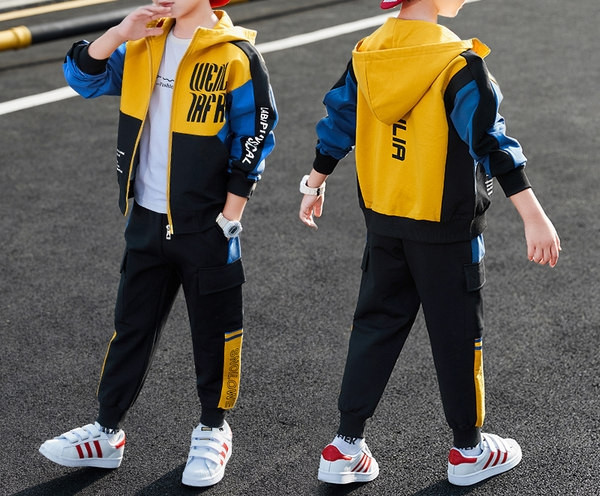 Σπορ παιδικό σετ με κουκούλα και φερμουάρ σε δύο χρώματα