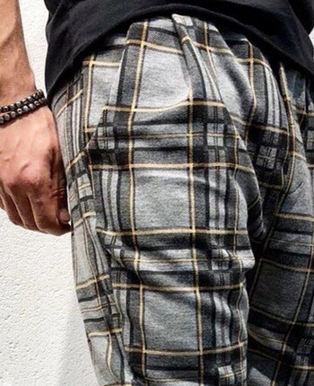 Модерни мъжки карирани панталони прав модел