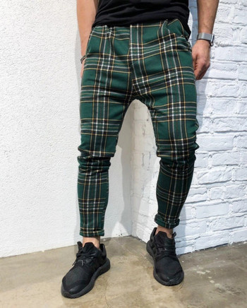 Модерни мъжки карирани панталони прав модел