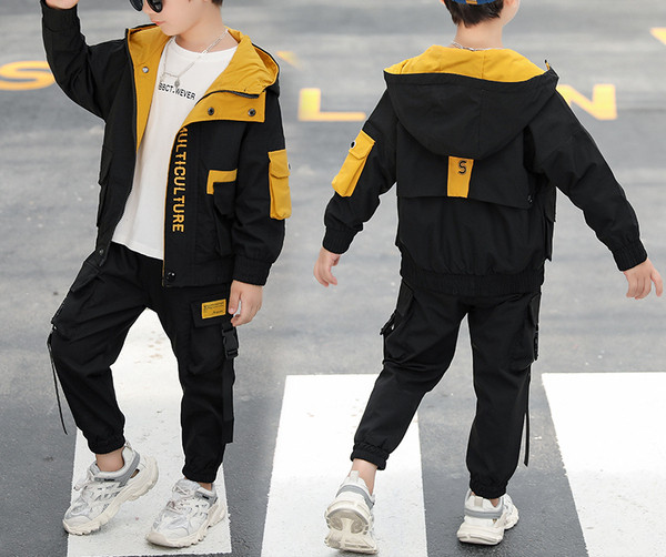 Φθινόπωρο-χειμερινό σετ φούτερ με κουκούλα και παντελόνι με τσέπες