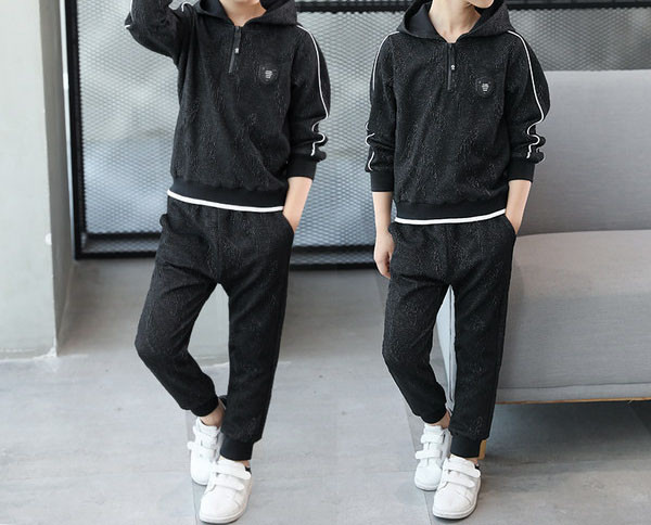 Παιδικό καθημερινό σετ με κουκούλα σε γκρι χρώμα