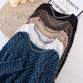 Γυναικεία μπλούζα με μακριά μανίκια και μεταλλική αλυσίδα