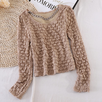 Γυναικεία μπλούζα με μακριά μανίκια και μεταλλική αλυσίδα