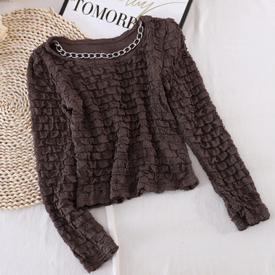 Γυναικεία μπλούζα με μακριά μανίκια και μεταλλική αλυσίδα