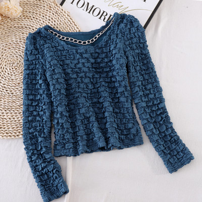 Γυναικεία μπλούζα με μακριά μανίκια και μεταλλική αλυσίδα