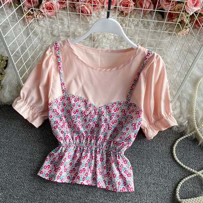 Bluză casual cu mâneci scurte și model floral