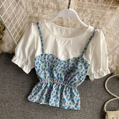 Bluză casual cu mâneci scurte și model floral