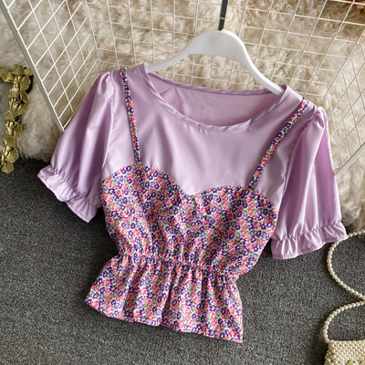 Bluză casual cu mâneci scurte și model floral