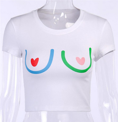 Μοντέρνο κοντό μπλουζάκι με έγχρωμη εκτύπωση