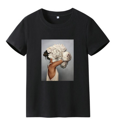 Γυναικείο μπλουζάκι με απλικέ χρώμα και κοντά μανίκια