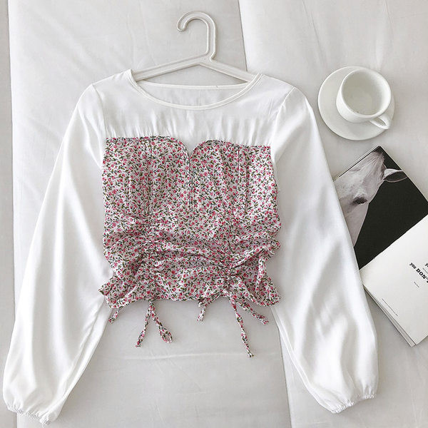 Moderna ženska bluza s vezama i cvjetnim motivima