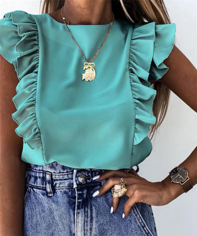 Μοντέρνα μπλούζα με βολάν για γυναίκες