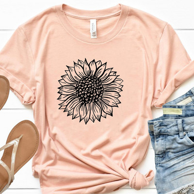 Γυναικείο μπλουζάκι με κοντά μανίκια και ηλιέλαιο απλικέ