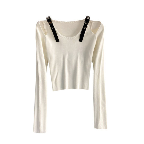 Γυναικεία casual μπλούζα με μακριά μανίκια και οβάλ ντεκολτέ σε λευκό και μαύρο