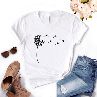 Γυναικείο μπλουζάκι με κοντά μανίκια και πικραλίδα απλικέ