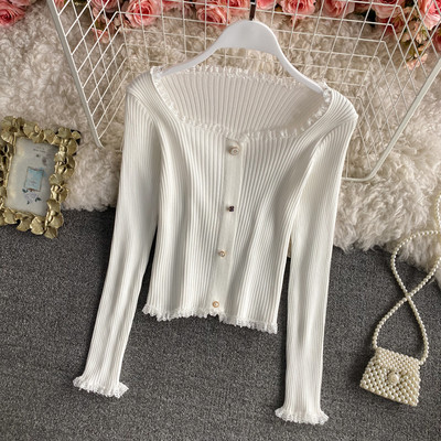 Ženska ležerna bluza s gumbima i čipkom