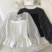 Novi model ženske bluze na točkice sa okruglim izrezom