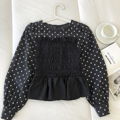 Novi model ženske bluze na točkice sa okruglim izrezom