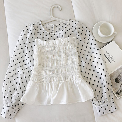 Novi model ženske bluze na točkice sa okruglim izrezom