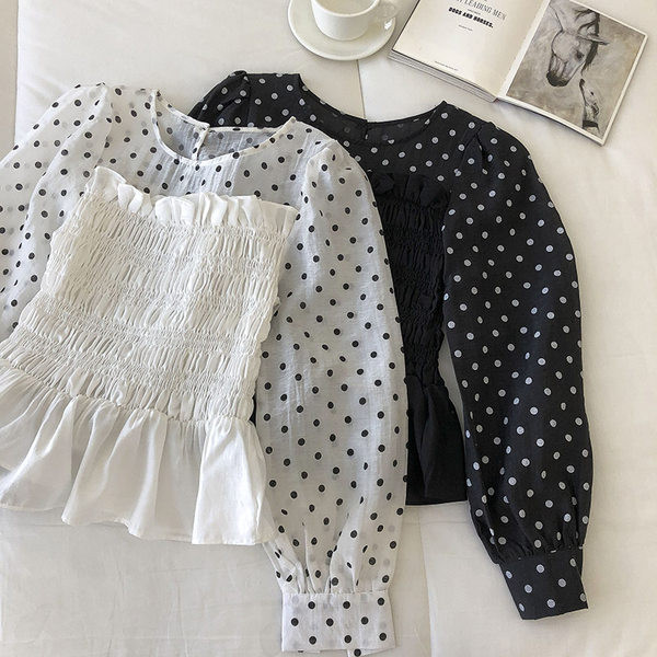 Novi model ženske bluze na točkice sa okruglim izrezom