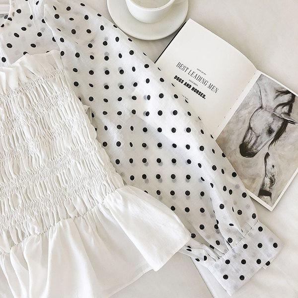 Novi model ženske bluze na točkice sa okruglim izrezom