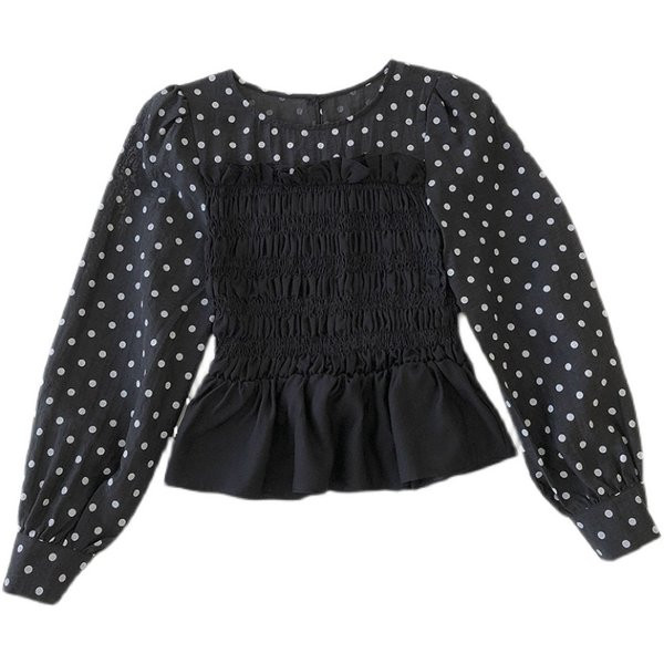 Novi model ženske bluze na točkice sa okruglim izrezom