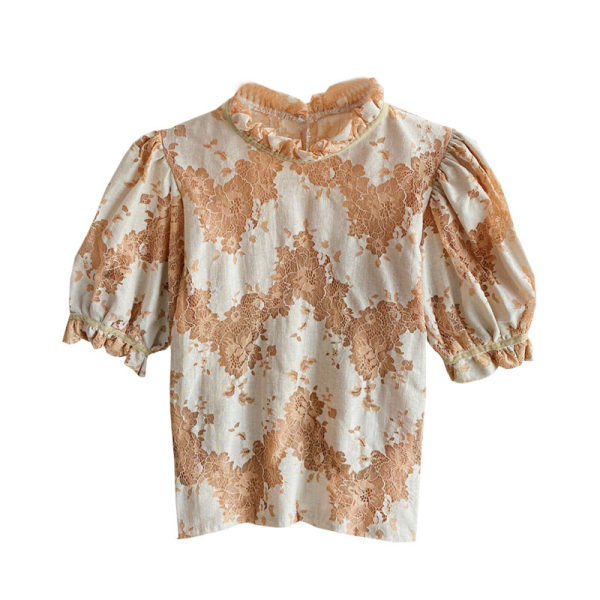 Ženska ležerna bluza s visokim ovratnikom i kratkim rukavima