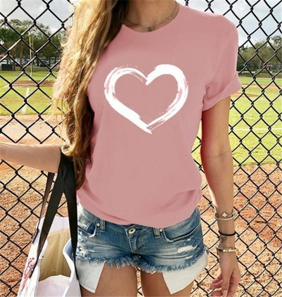 Tricou de damă cu aplicație inimă și mâneci scurte