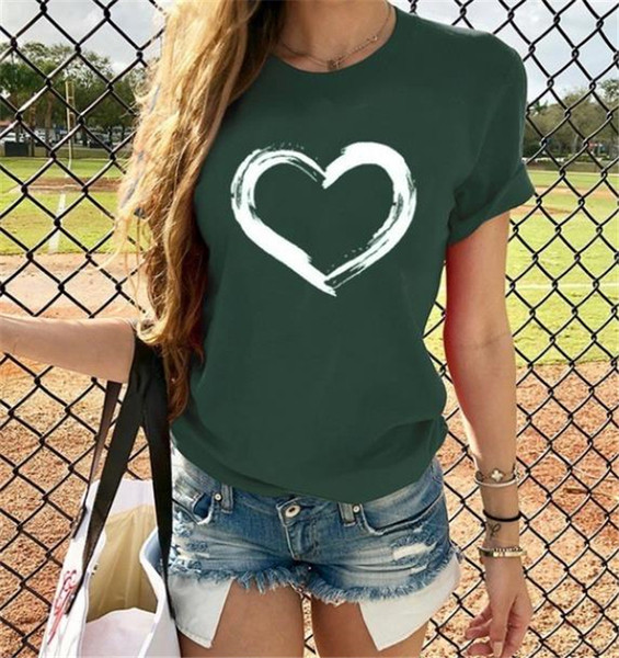 Tricou de damă cu aplicație inimă și mâneci scurte