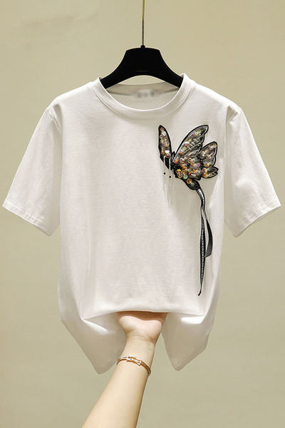 Γυναικεία μπλούζα με κέντημα πεταλούδας και πούλιες