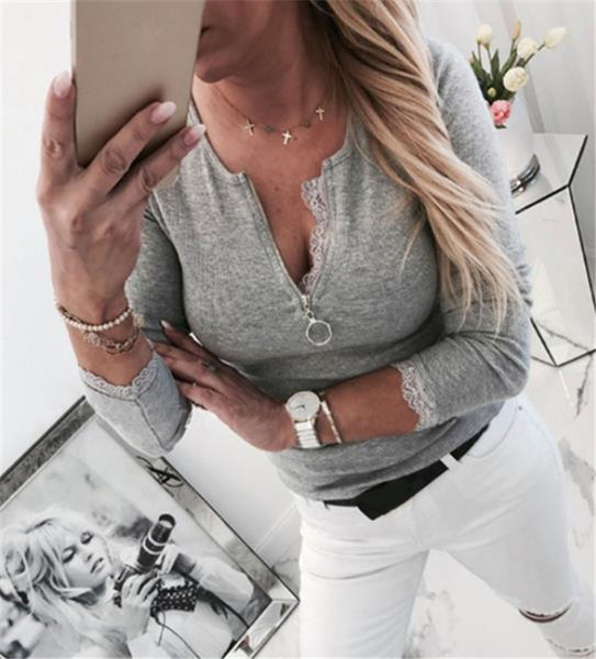 Ženska ležerna bluza s patentnim zatvaračem i čipkom