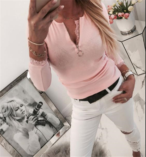 Ženska ležerna bluza s patentnim zatvaračem i čipkom