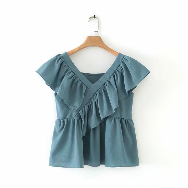 Ženska ležerna bluza s kovrčama i špic izrezom