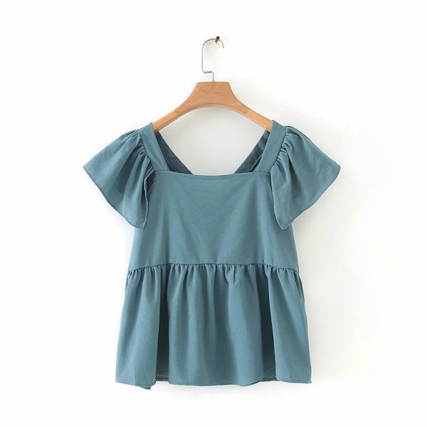 Ženska ležerna bluza s kovrčama i špic izrezom