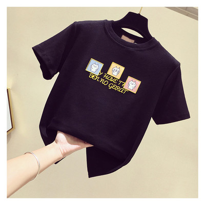 Casual γυναικεία μπλούζα με απλικέ και κοντά μανίκια