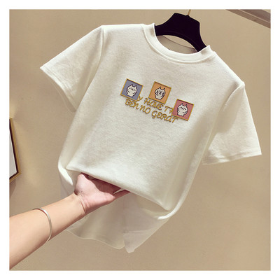 Casual γυναικεία μπλούζα με απλικέ και κοντά μανίκια