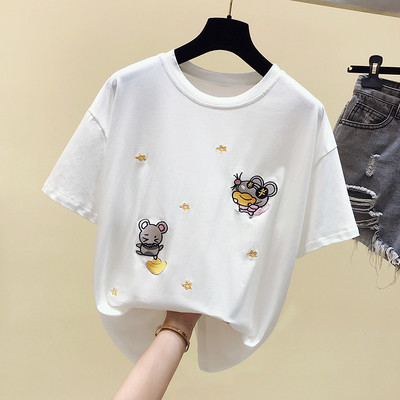 Γυναικεία μπλούζα με κέντημα και οβάλ ντεκολτέ