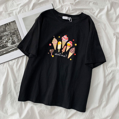 Γυναικείο μπλουζάκι με τύπωμα και οβάλ ντεκολτέ