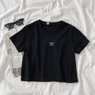 Ženska kratka majica s kamenčićima i ovalnim izrezom