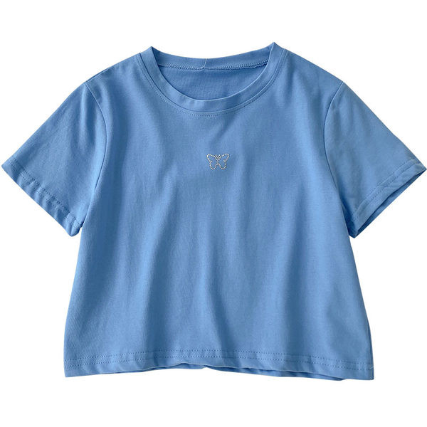 Ženska kratka majica s kamenčićima i ovalnim izrezom