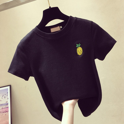 Casual γυναικείο μπλουζάκι με κοντά μανίκια και κεντήματα ανανά