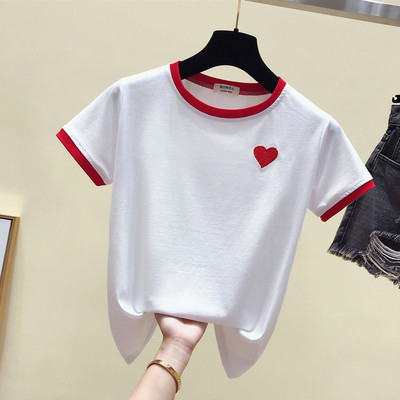 Γυναικεία μπλούζα με κεντήματα καρδιάς και κοντά μανίκια