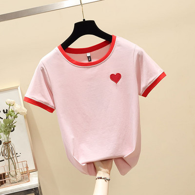 Γυναικεία μπλούζα με κεντήματα καρδιάς και κοντά μανίκια