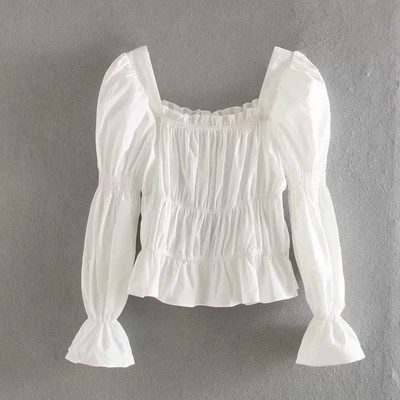 Casual μπλούζα με ελαστικό και τετράγωνο ντεκολτέ