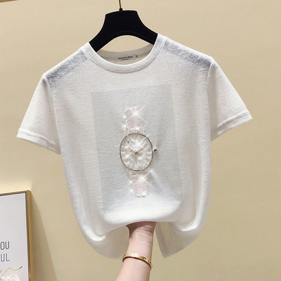 Γυναικείο μπλουζάκι με χάντρες και κοντά μανίκια