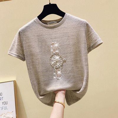 Γυναικείο μπλουζάκι με χάντρες και κοντά μανίκια