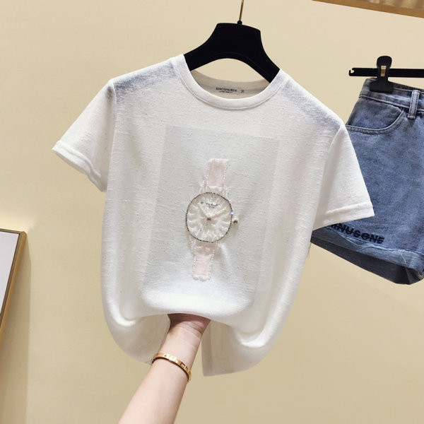 Γυναικείο μπλουζάκι με χάντρες και κοντά μανίκια