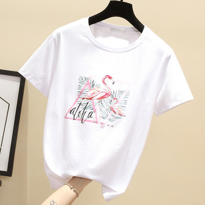 Γυναικείο μπλουζάκι με κοντά μανίκια και απλικέ φλαμίνγκο