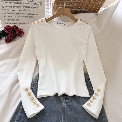 Γυναικεία μπλούζα με κουμπιά και στρογγυλή λαιμόκοψη